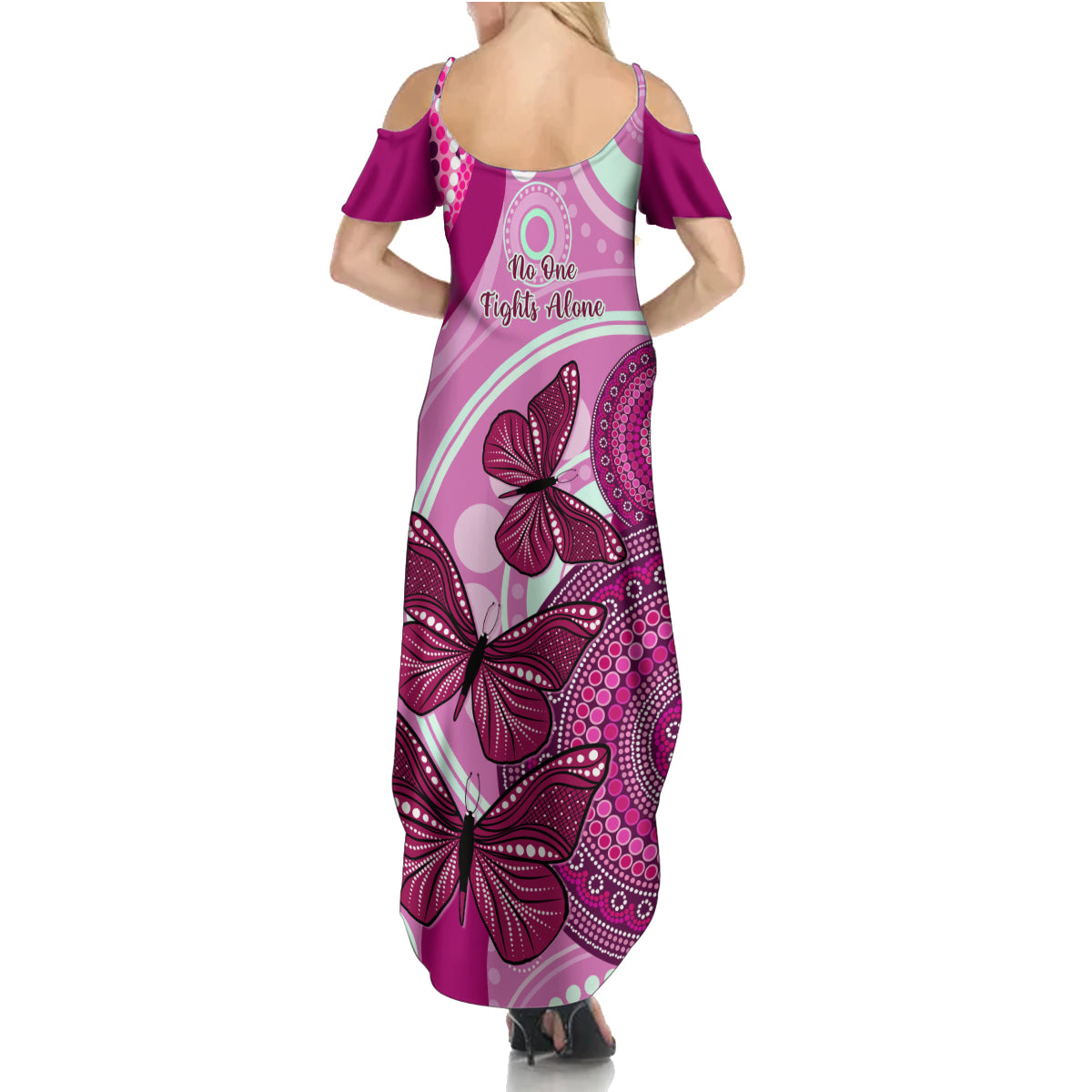 australia-breast-cancer-summer-maxi-dress-indigenous-butterfly-no-one-fights-alone