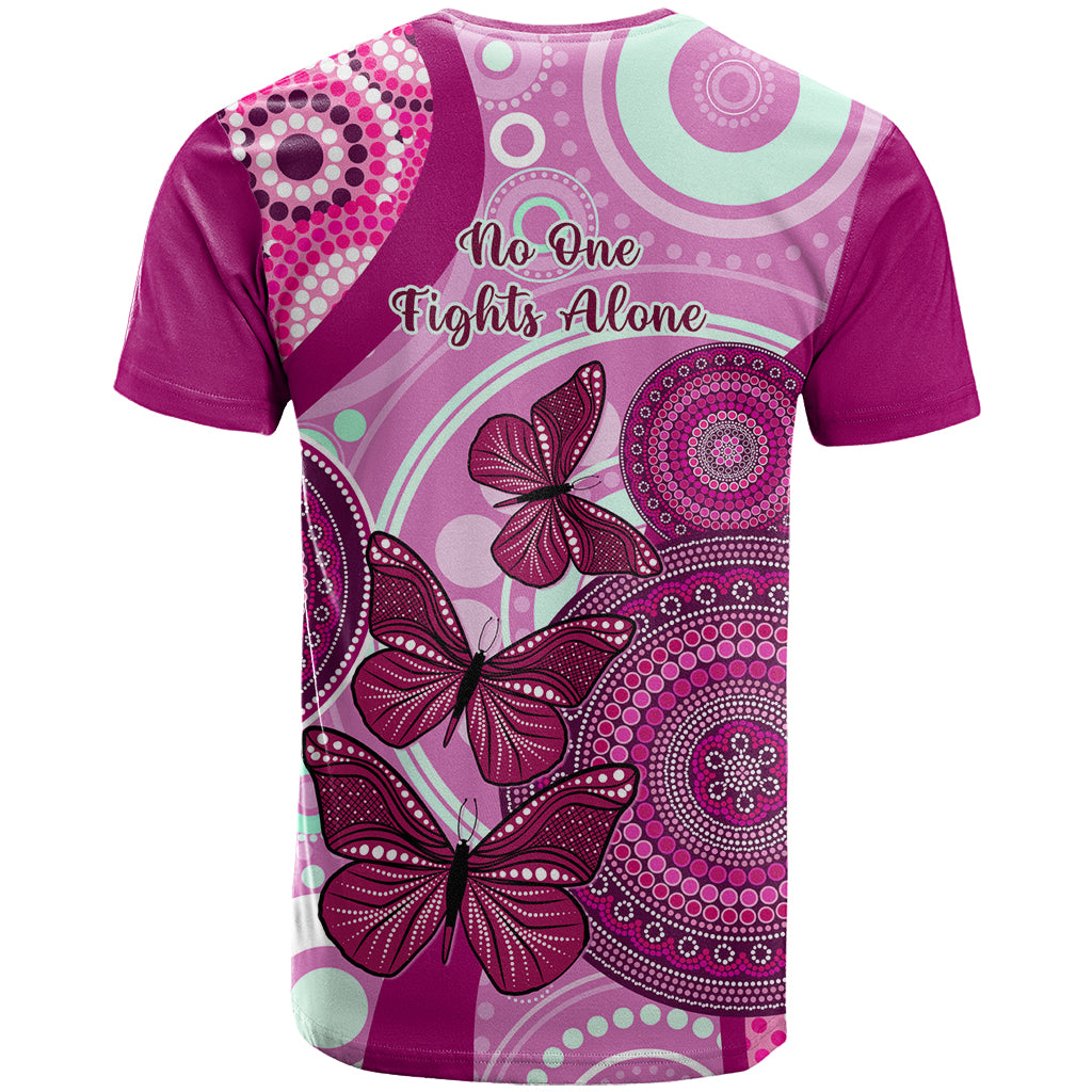 Australia Breast Cancer T Shirt Indigenous Butterfly No One Fights Alone - Vibe Hoodie Shop