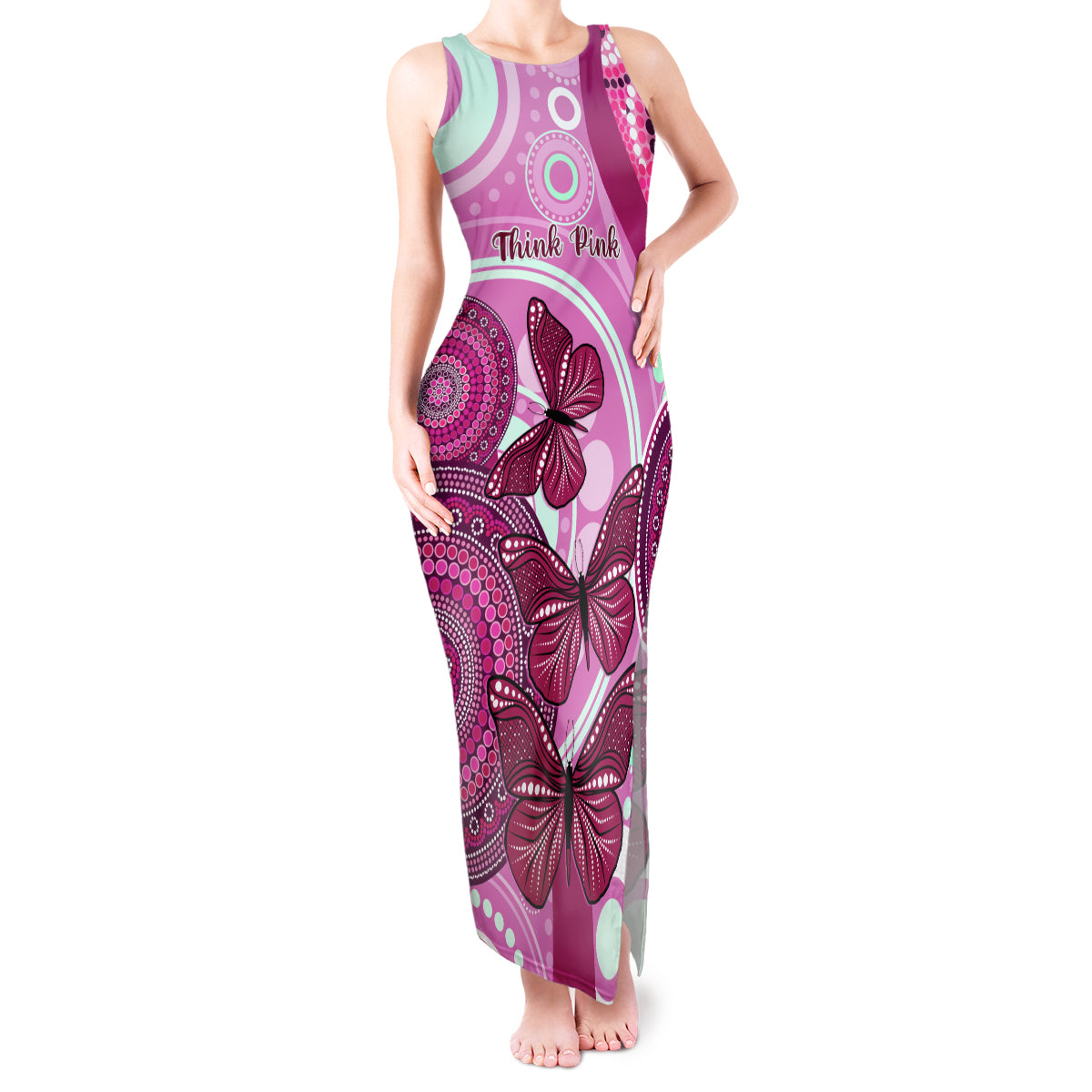 australia-breast-cancer-tank-maxi-dress-indigenous-butterfly-no-one-fights-alone