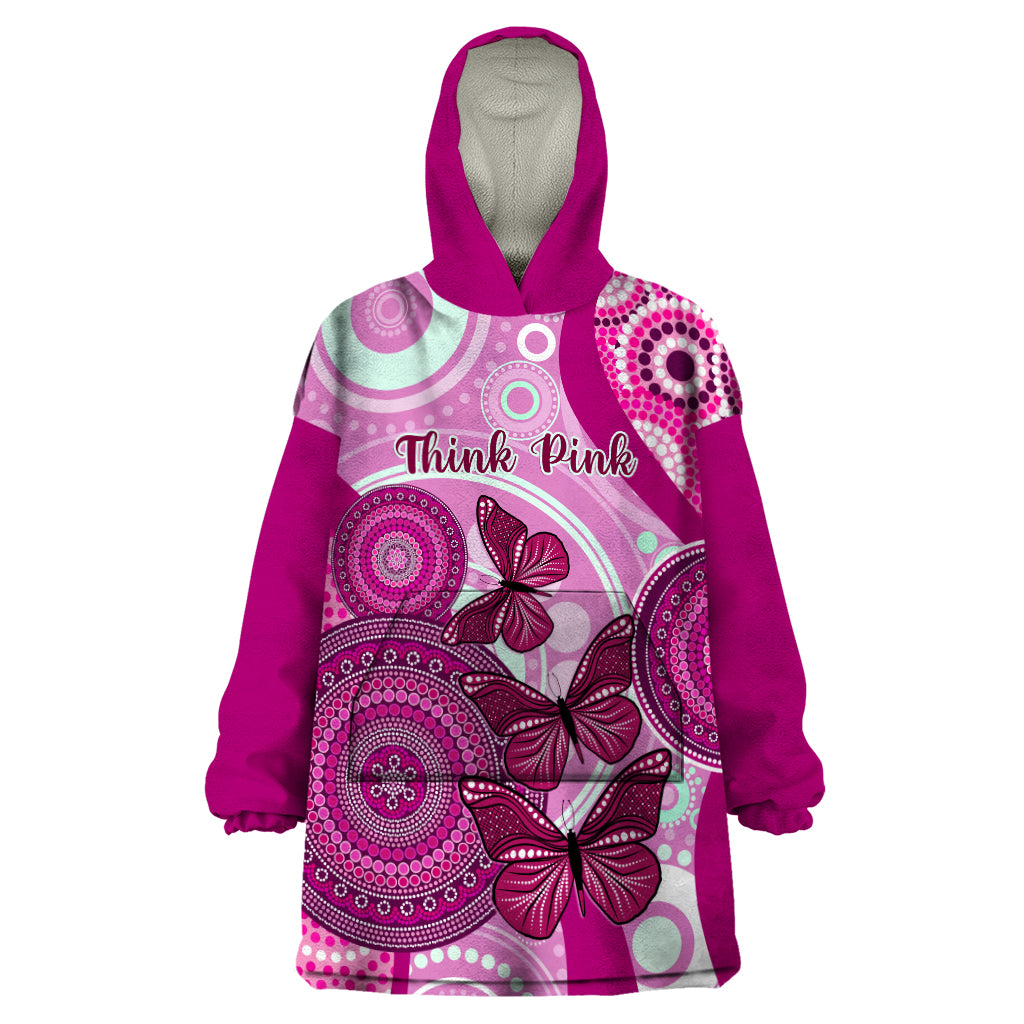 Australia Breast Cancer Wearable Blanket Hoodie Indigenous Butterfly No One Fights Alone - Vibe Hoodie Shop