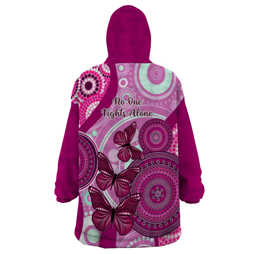 Australia Breast Cancer Wearable Blanket Hoodie Indigenous Butterfly No One Fights Alone - Vibe Hoodie Shop