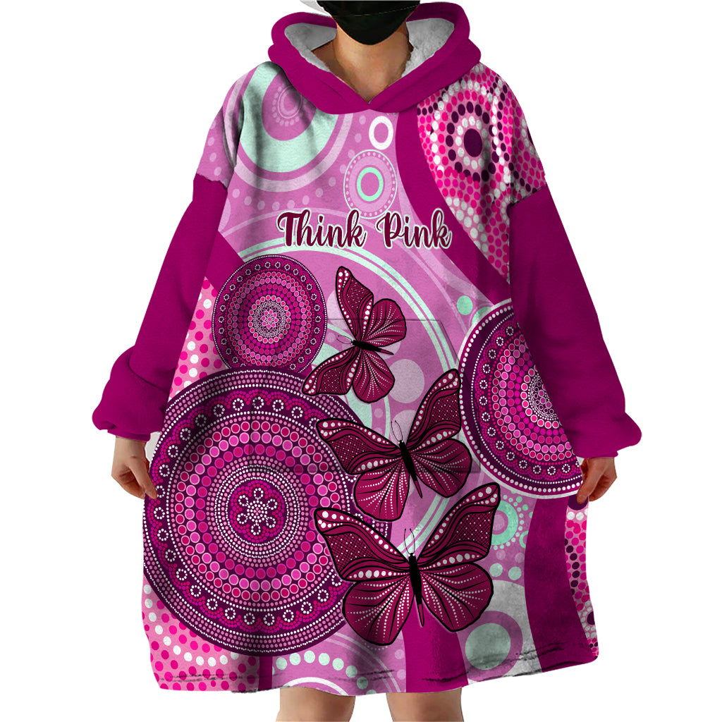 Australia Breast Cancer Wearable Blanket Hoodie Indigenous Butterfly No One Fights Alone - Vibe Hoodie Shop