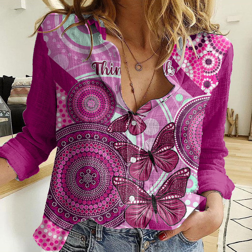 Australia Breast Cancer Women Casual Shirt Indigenous Butterfly No One Fights Alone - Vibe Hoodie Shop