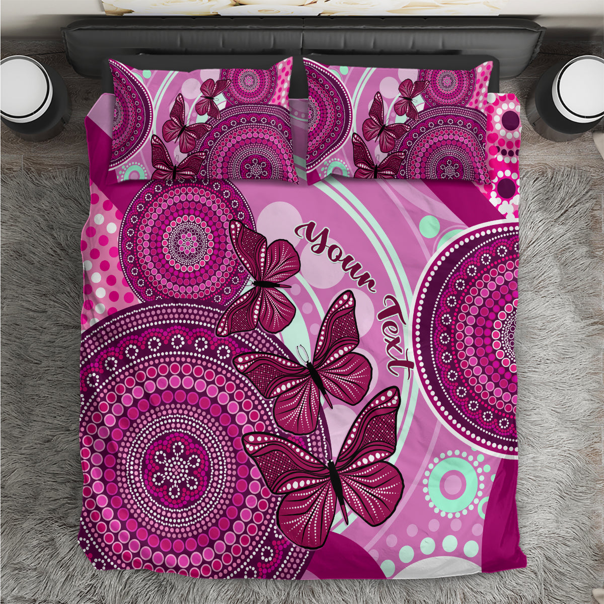 Personalised Australia Breast Cancer Bedding Set Indigenous Butterfly No One Fights Alone - Vibe Hoodie Shop