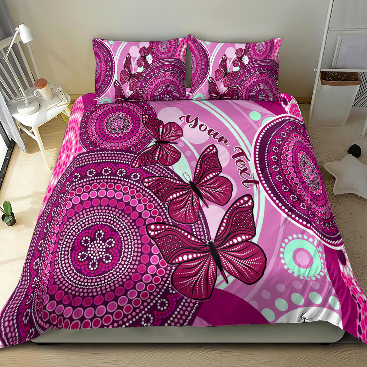 Personalised Australia Breast Cancer Bedding Set Indigenous Butterfly No One Fights Alone - Vibe Hoodie Shop