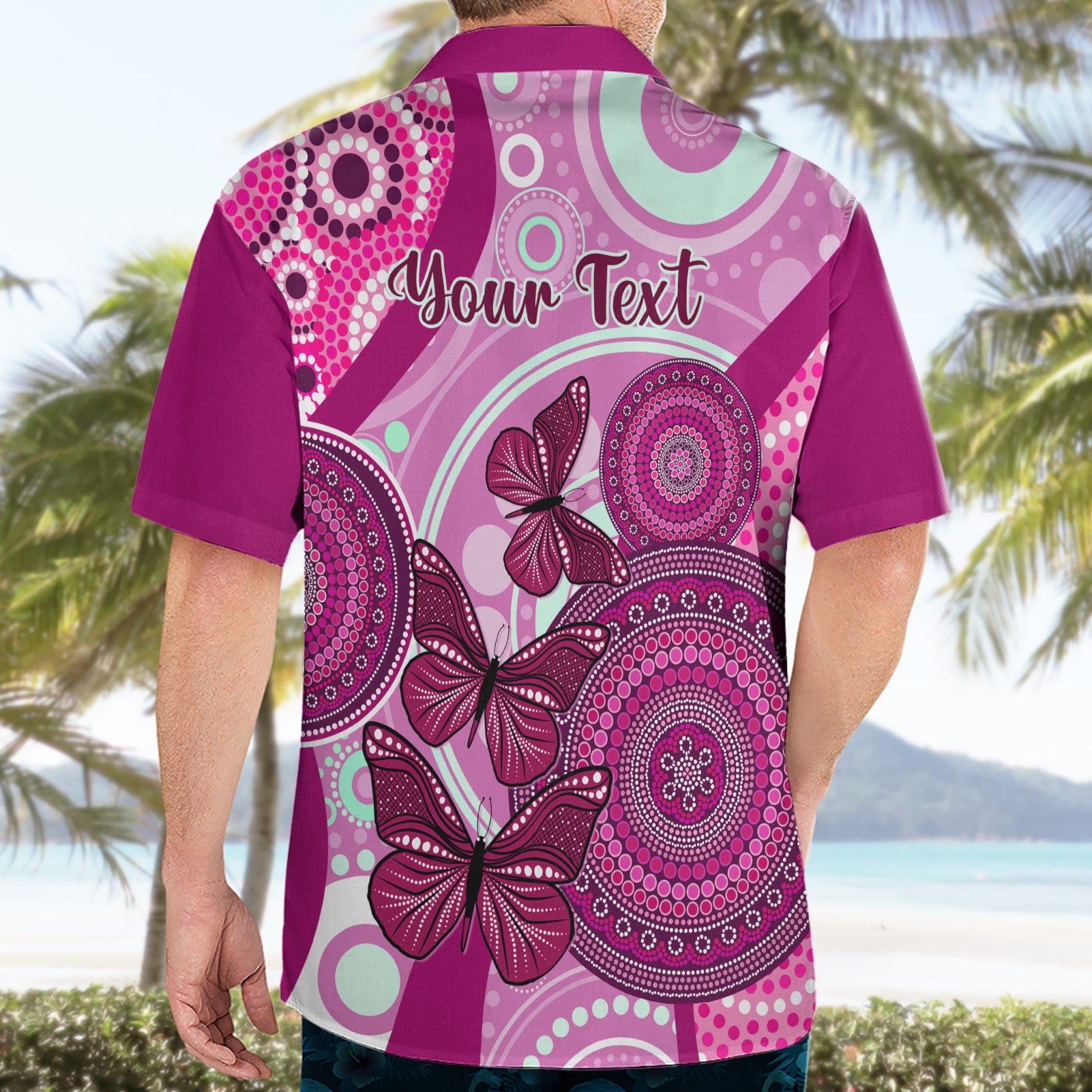 Personalised Australia Breast Cancer Hawaiian Shirt Indigenous Butterfly No One Fights Alone - Vibe Hoodie Shop