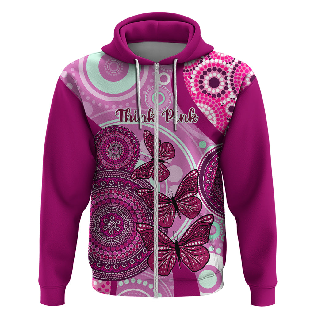 Personalised Australia Breast Cancer Hoodie Indigenous Butterfly No One Fights Alone - Vibe Hoodie Shop