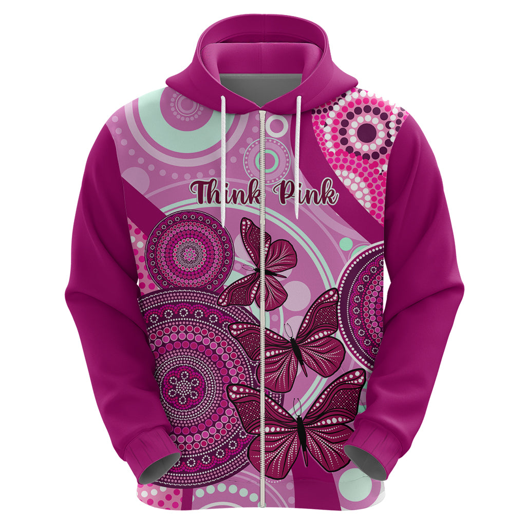 Personalised Australia Breast Cancer Hoodie Indigenous Butterfly No One Fights Alone - Vibe Hoodie Shop