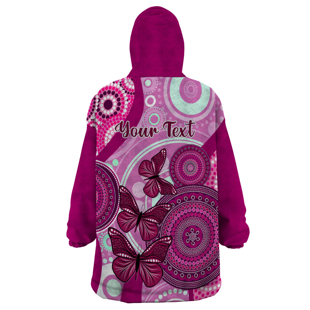 Personalised Australia Breast Cancer Wearable Blanket Hoodie Indigenous Butterfly No One Fights Alone - Vibe Hoodie Shop