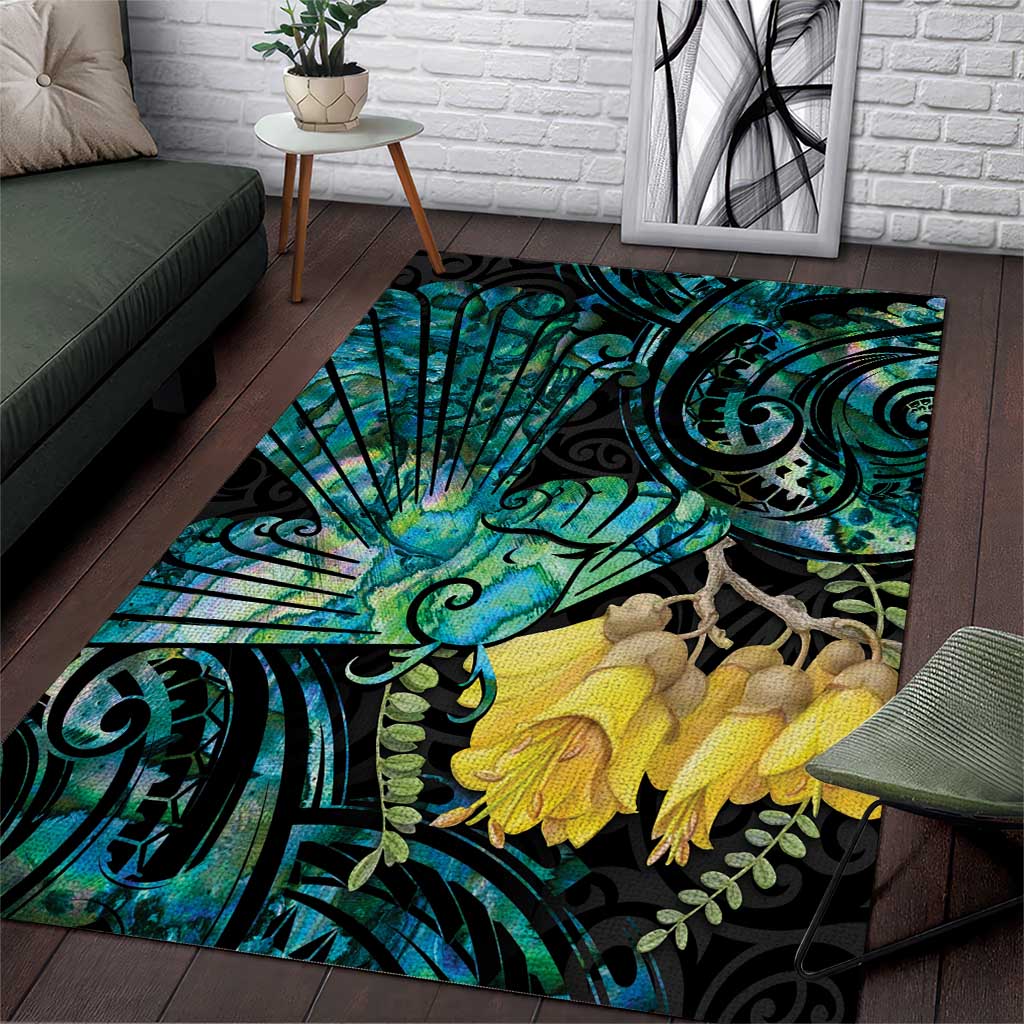 New Zealand Fantail Bird Area Rug Maori Piwakawaka Kowhai - Paua Shell Pattern - Vibe Hoodie Shop