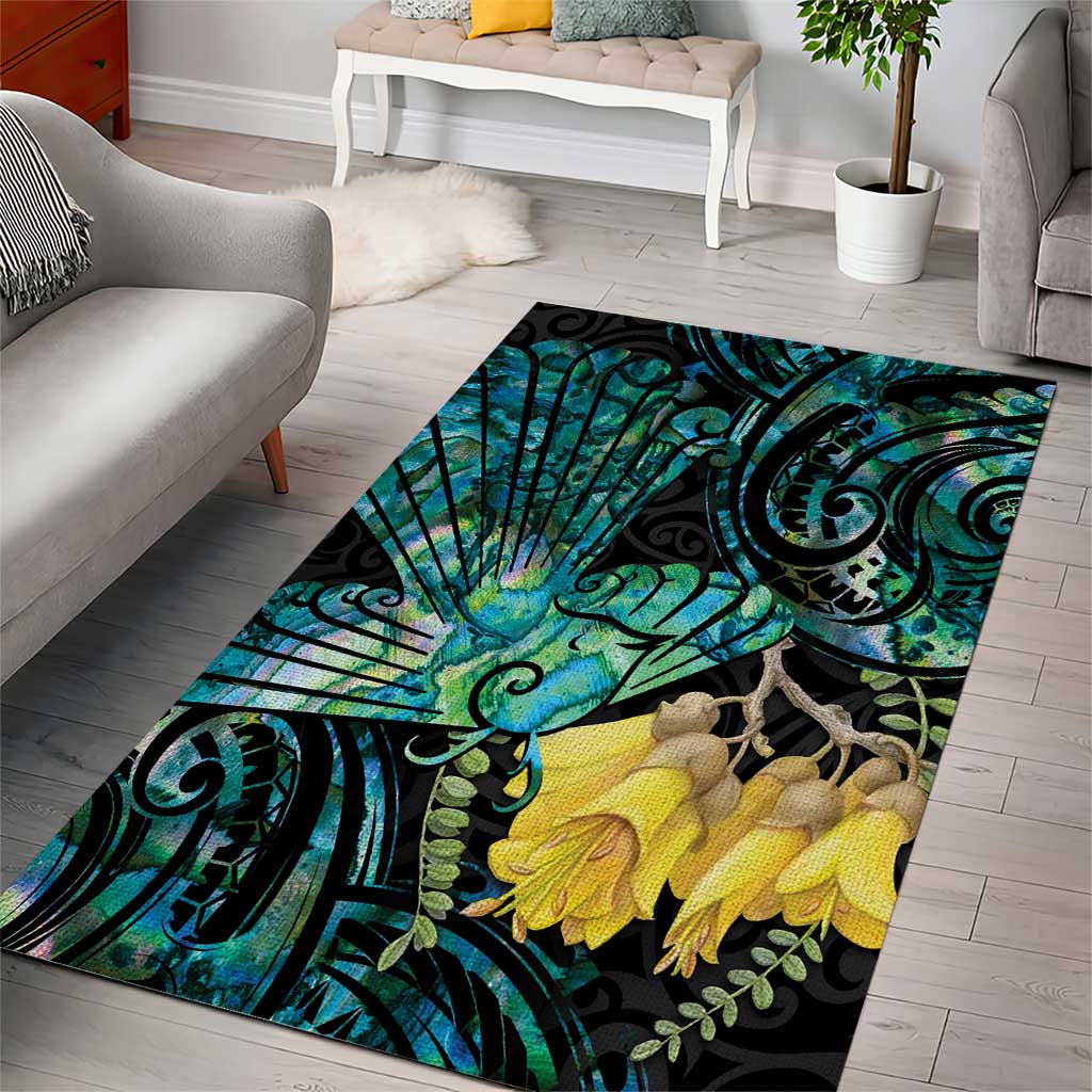 New Zealand Fantail Bird Area Rug Maori Piwakawaka Kowhai - Paua Shell Pattern - Vibe Hoodie Shop