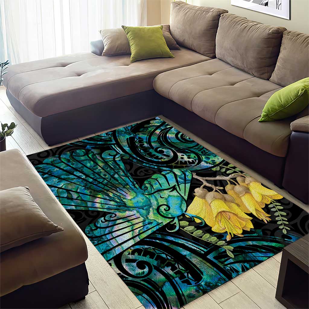 New Zealand Fantail Bird Area Rug Maori Piwakawaka Kowhai - Paua Shell Pattern - Vibe Hoodie Shop