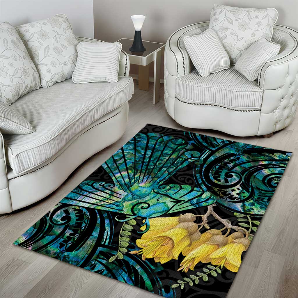 New Zealand Fantail Bird Area Rug Maori Piwakawaka Kowhai - Paua Shell Pattern - Vibe Hoodie Shop