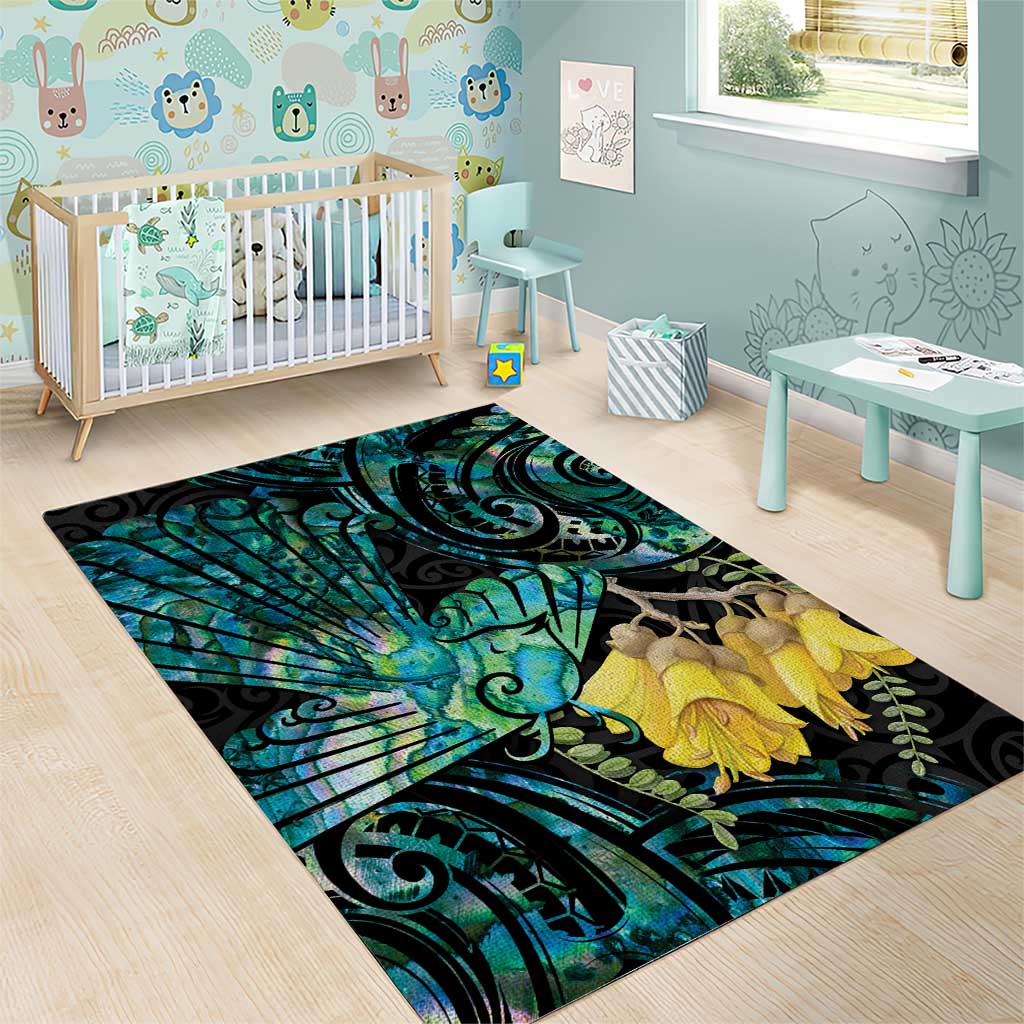 New Zealand Fantail Bird Area Rug Maori Piwakawaka Kowhai - Paua Shell Pattern - Vibe Hoodie Shop