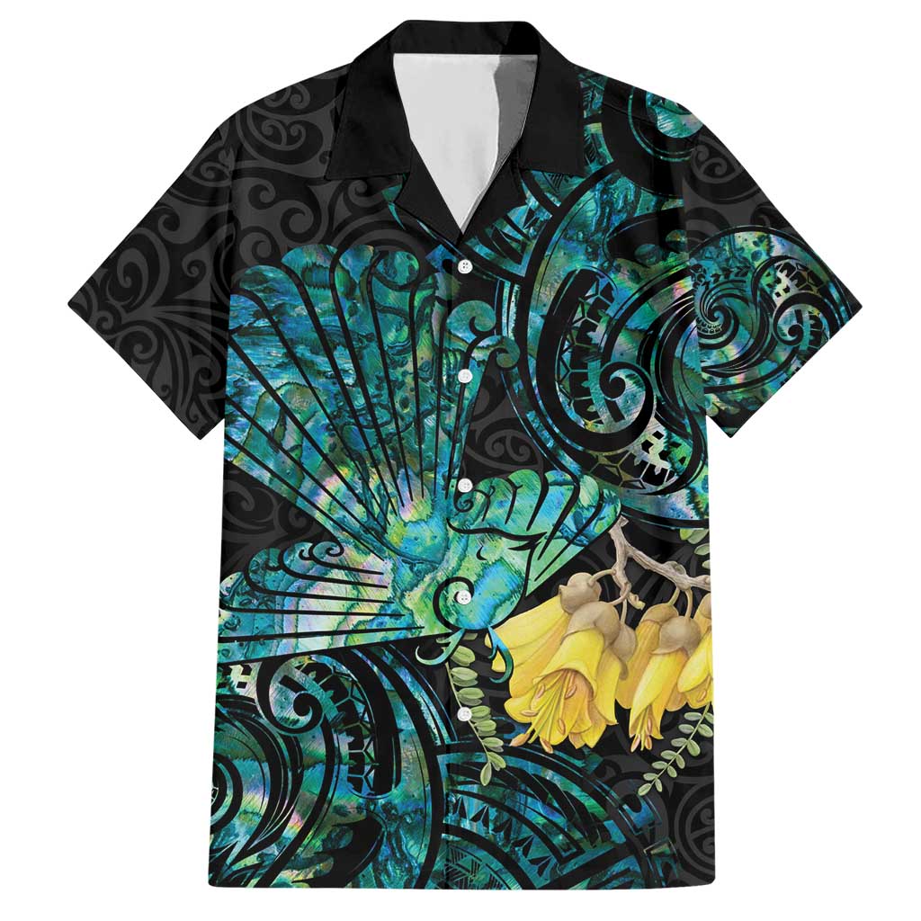 New Zealand Fantail Bird Hawaiian Shirt Maori Piwakawaka Kowhai - Paua Shell Pattern - Vibe Hoodie Shop