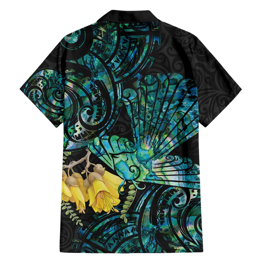 New Zealand Fantail Bird Hawaiian Shirt Maori Piwakawaka Kowhai - Paua Shell Pattern - Vibe Hoodie Shop