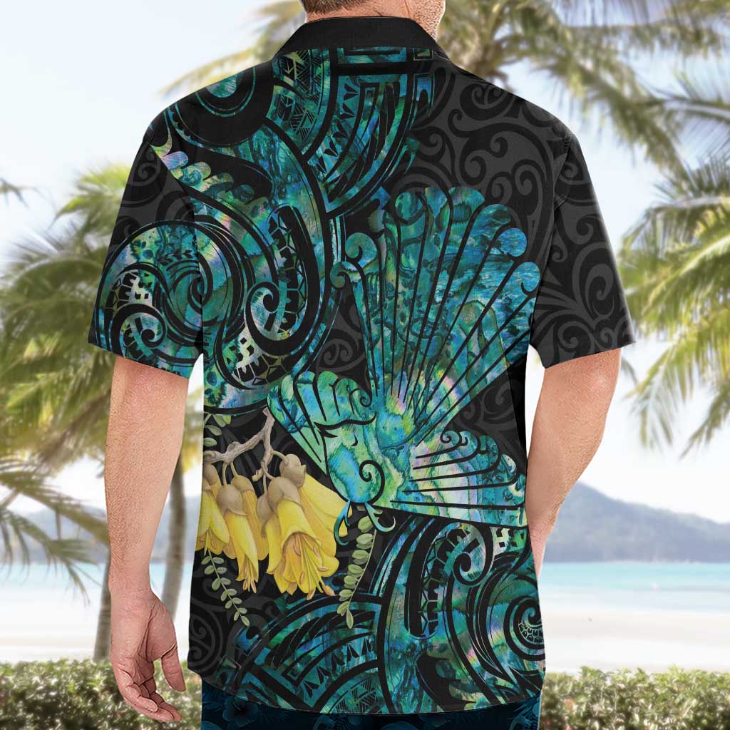 New Zealand Fantail Bird Hawaiian Shirt Maori Piwakawaka Kowhai - Paua Shell Pattern - Vibe Hoodie Shop