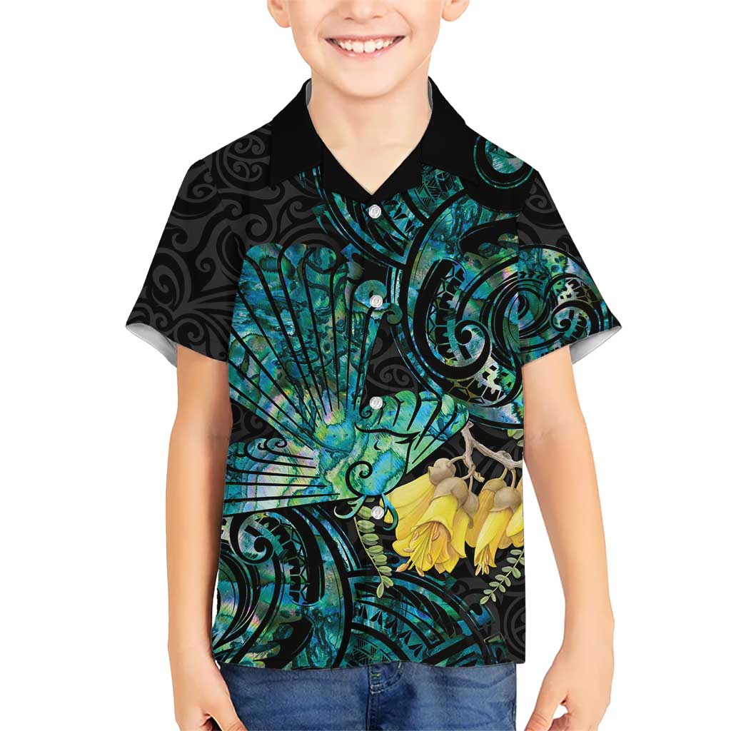 New Zealand Fantail Bird Hawaiian Shirt Maori Piwakawaka Kowhai - Paua Shell Pattern - Vibe Hoodie Shop