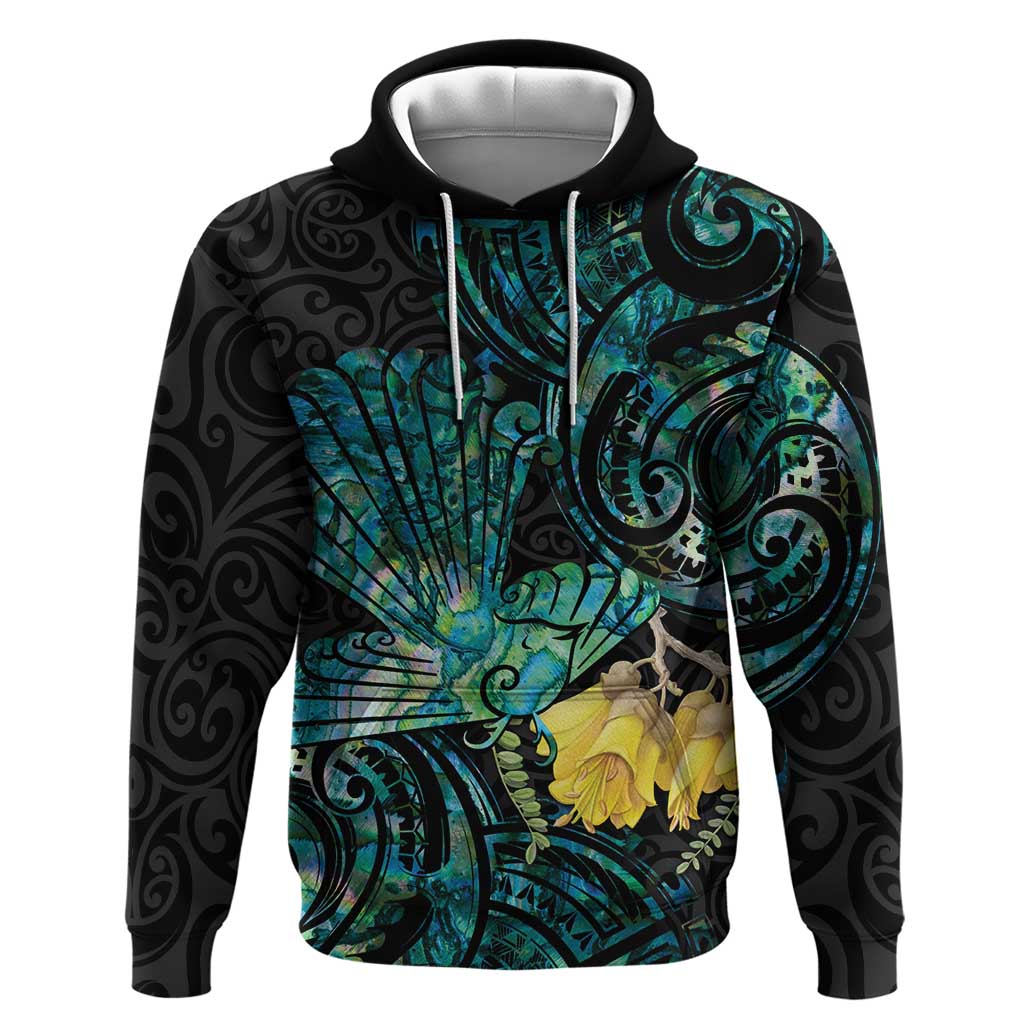 New Zealand Fantail Bird Hoodie Maori Piwakawaka Kowhai - Paua Shell Pattern - Vibe Hoodie Shop