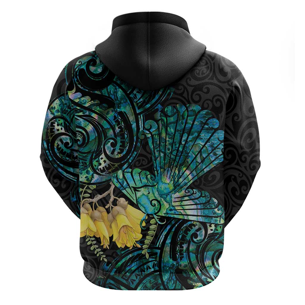 New Zealand Fantail Bird Hoodie Maori Piwakawaka Kowhai - Paua Shell Pattern - Vibe Hoodie Shop