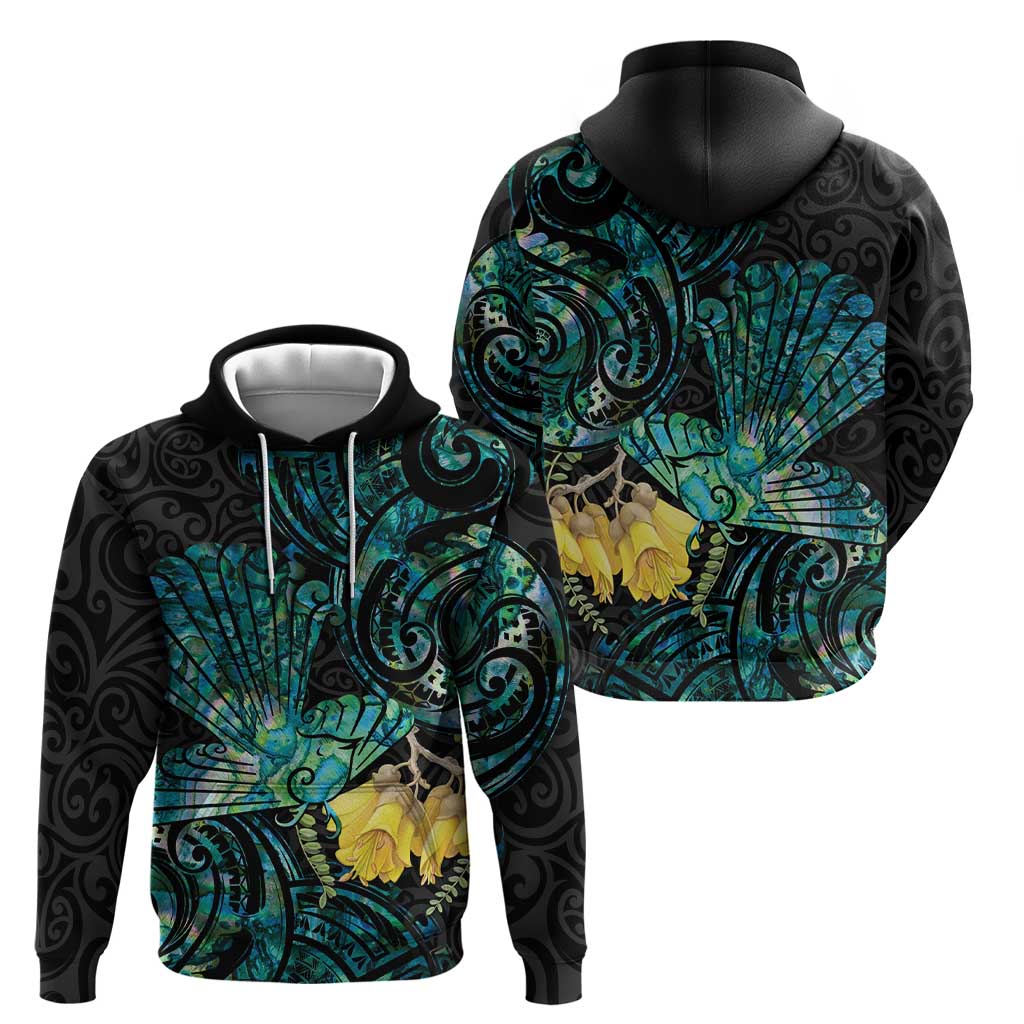New Zealand Fantail Bird Hoodie Maori Piwakawaka Kowhai - Paua Shell Pattern - Vibe Hoodie Shop