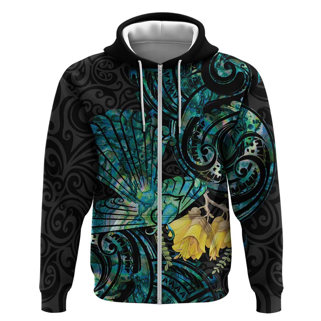 New Zealand Fantail Bird Hoodie Maori Piwakawaka Kowhai - Paua Shell Pattern - Vibe Hoodie Shop