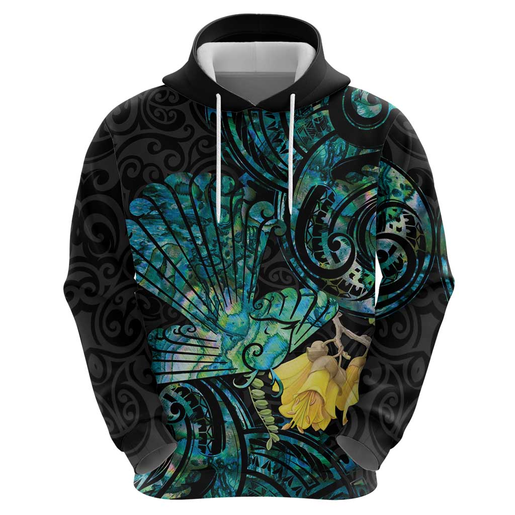 New Zealand Fantail Bird Hoodie Maori Piwakawaka Kowhai - Paua Shell Pattern - Vibe Hoodie Shop