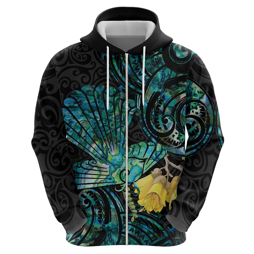 New Zealand Fantail Bird Hoodie Maori Piwakawaka Kowhai - Paua Shell Pattern - Vibe Hoodie Shop