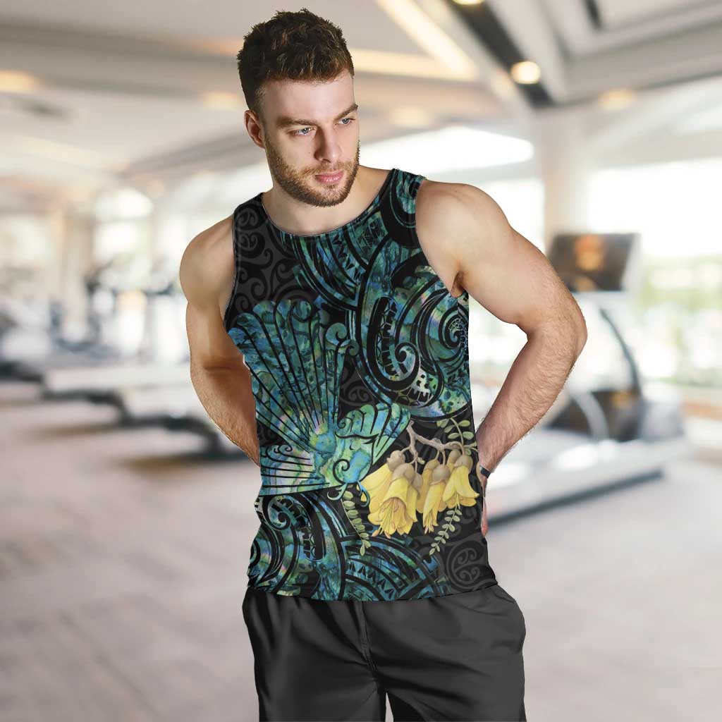 New Zealand Fantail Bird Men Tank Top Maori Piwakawaka Kowhai - Paua Shell Pattern - Vibe Hoodie Shop