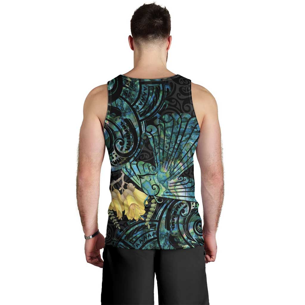 New Zealand Fantail Bird Men Tank Top Maori Piwakawaka Kowhai - Paua Shell Pattern - Vibe Hoodie Shop