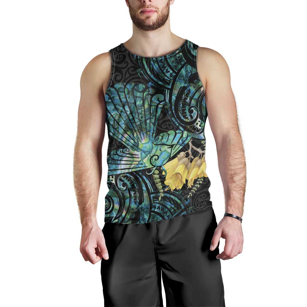 New Zealand Fantail Bird Men Tank Top Maori Piwakawaka Kowhai - Paua Shell Pattern - Vibe Hoodie Shop