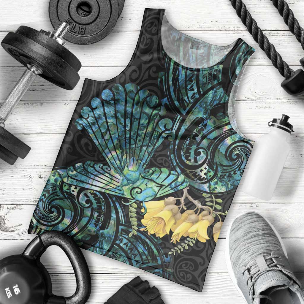 New Zealand Fantail Bird Men Tank Top Maori Piwakawaka Kowhai - Paua Shell Pattern - Vibe Hoodie Shop