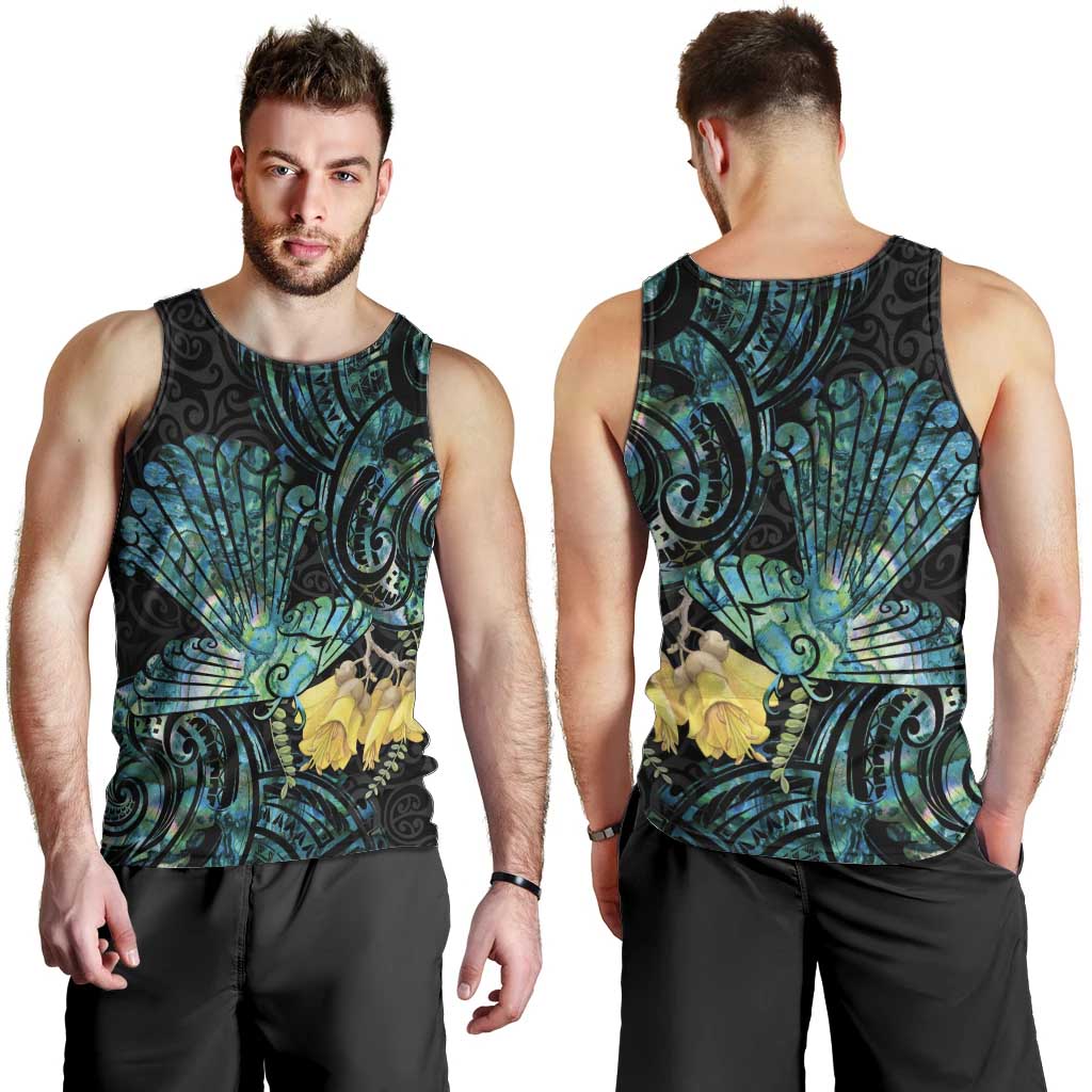 New Zealand Fantail Bird Men Tank Top Maori Piwakawaka Kowhai - Paua Shell Pattern - Vibe Hoodie Shop