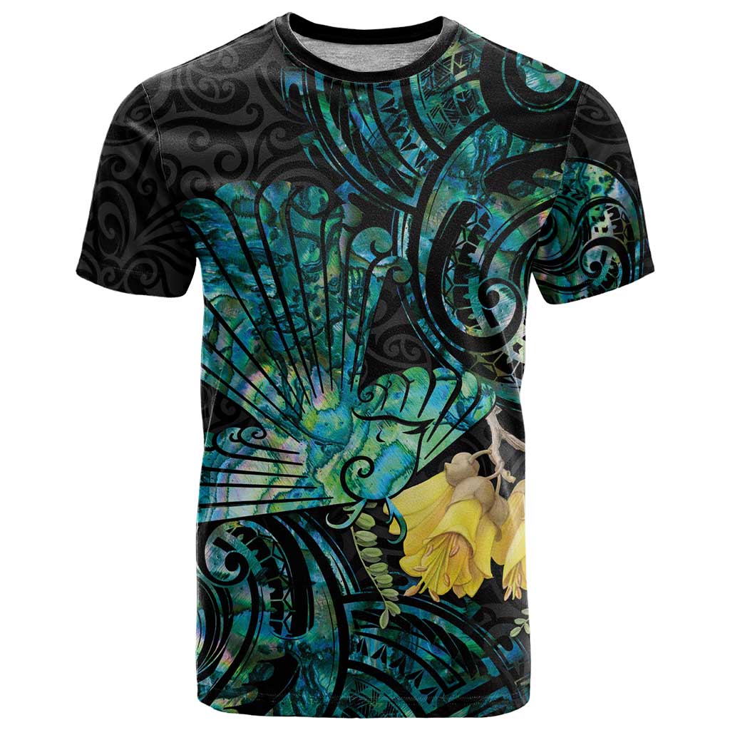 New Zealand Fantail Bird T Shirt Maori Piwakawaka Kowhai - Paua Shell Pattern - Vibe Hoodie Shop