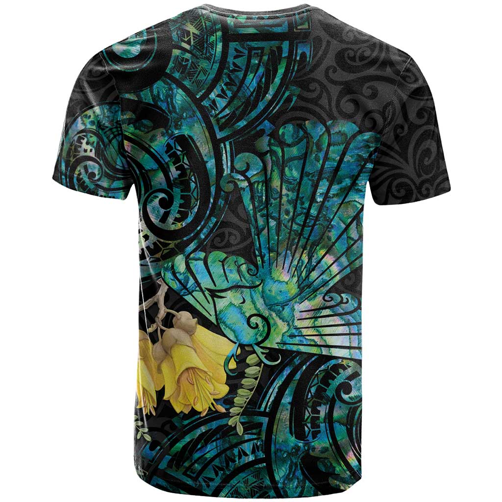 New Zealand Fantail Bird T Shirt Maori Piwakawaka Kowhai - Paua Shell Pattern - Vibe Hoodie Shop