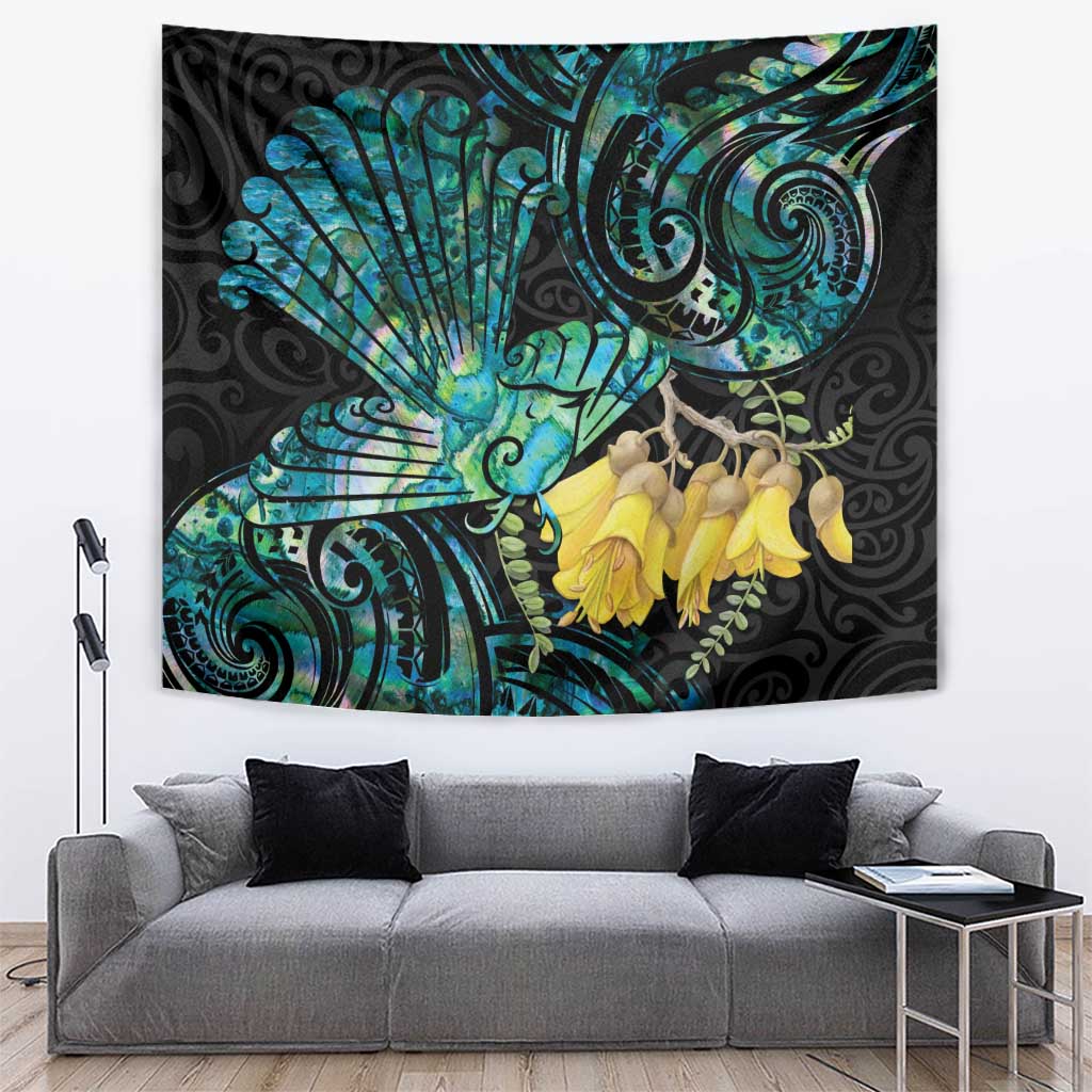 New Zealand Fantail Bird Tapestry Maori Piwakawaka Kowhai - Paua Shell Pattern - Vibe Hoodie Shop