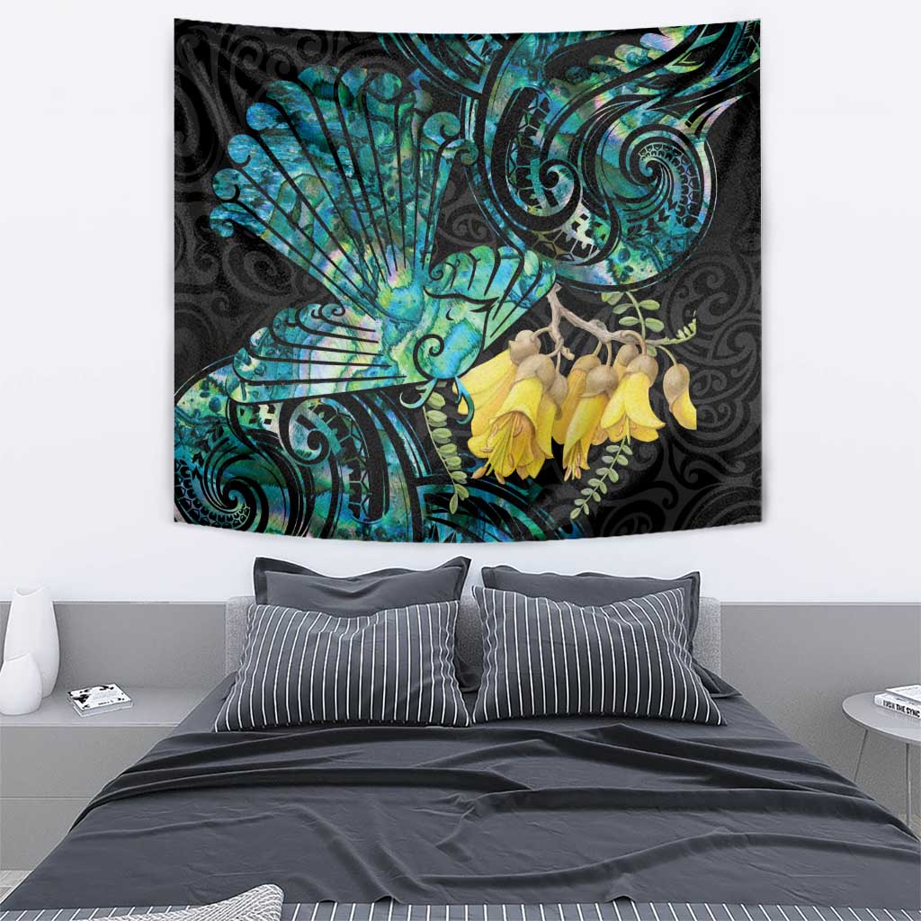 New Zealand Fantail Bird Tapestry Maori Piwakawaka Kowhai - Paua Shell Pattern - Vibe Hoodie Shop