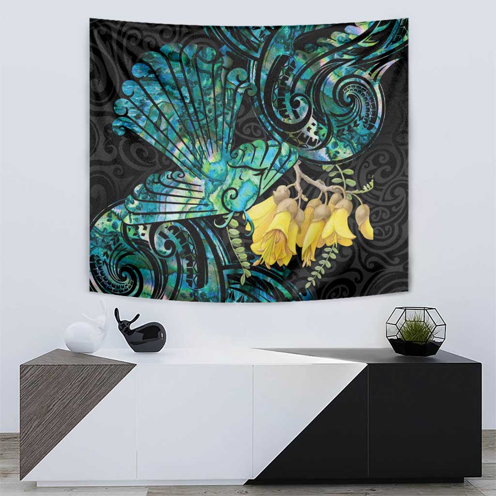 New Zealand Fantail Bird Tapestry Maori Piwakawaka Kowhai - Paua Shell Pattern - Vibe Hoodie Shop