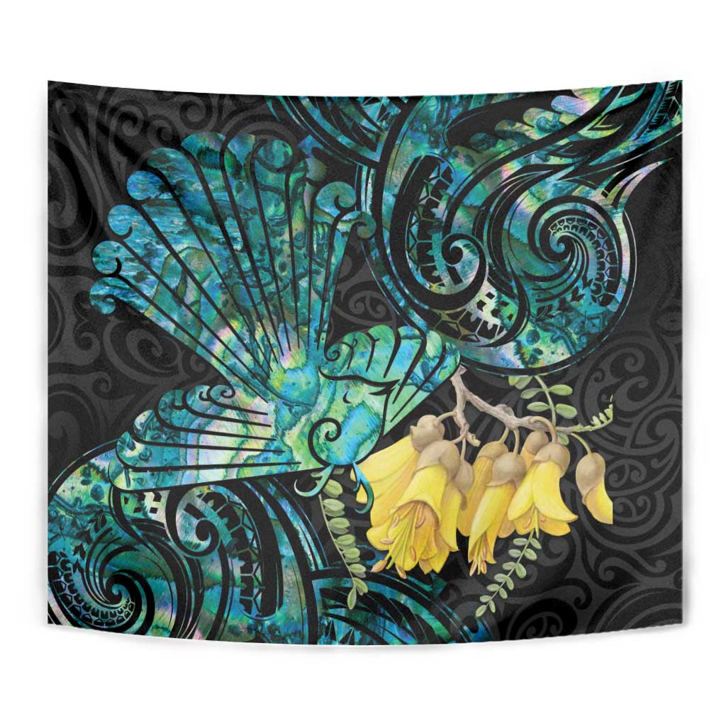 New Zealand Fantail Bird Tapestry Maori Piwakawaka Kowhai - Paua Shell Pattern - Vibe Hoodie Shop