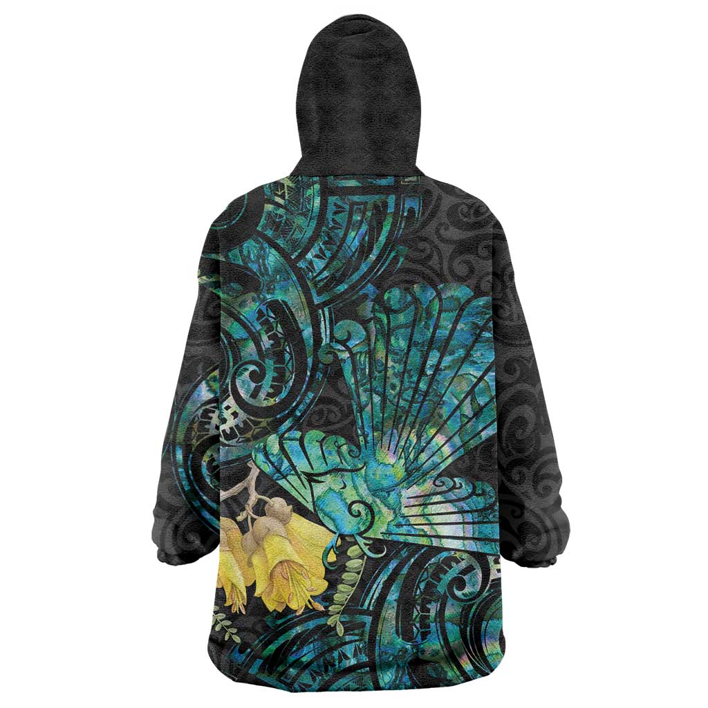 New Zealand Fantail Bird Wearable Blanket Hoodie Maori Piwakawaka Kowhai - Paua Shell Pattern - Vibe Hoodie Shop