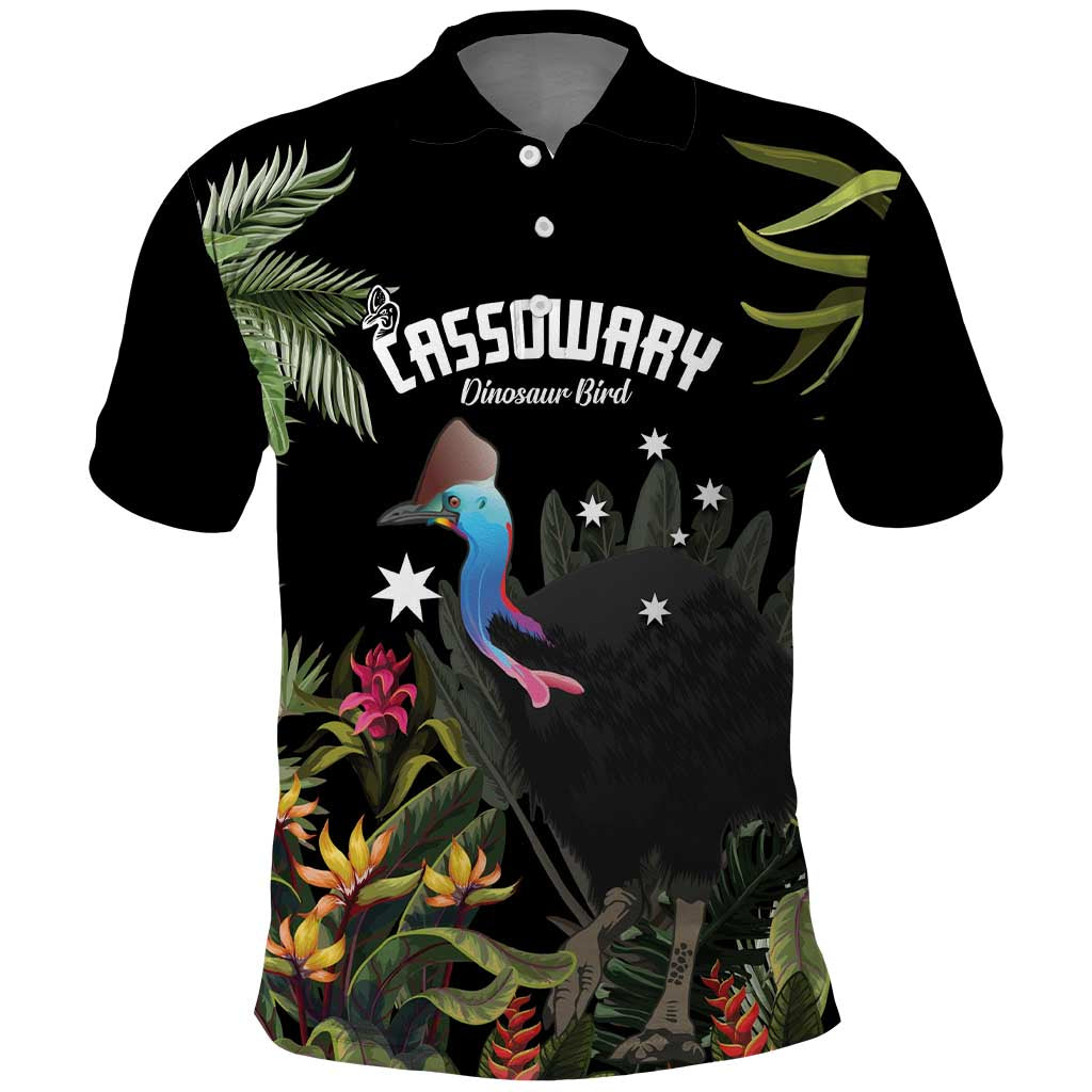 Personalised Australia Cassowary Polo Shirt Dinosaur Bird - Rainforest Vibes - Vibe Hoodie Shop