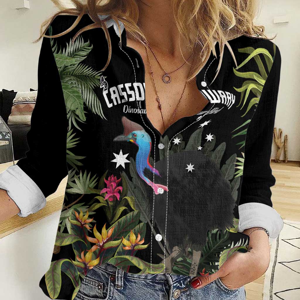 Personalised Australia Cassowary Women Casual Shirt Dinosaur Bird - Rainforest Vibes - Vibe Hoodie Shop