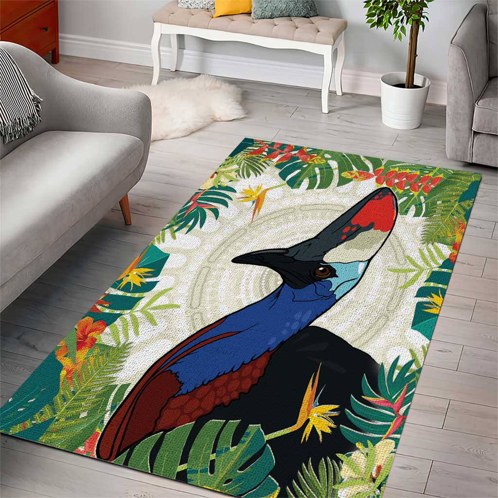 Cassowary Australia Area Rug Tropical Flowers Mix Aboriginal Art - Vibe Hoodie Shop