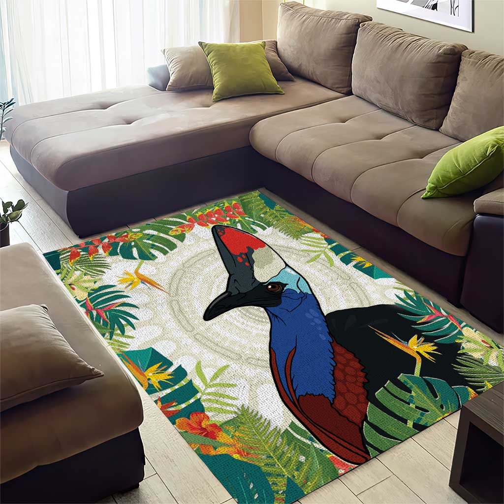 Cassowary Australia Area Rug Tropical Flowers Mix Aboriginal Art - Vibe Hoodie Shop