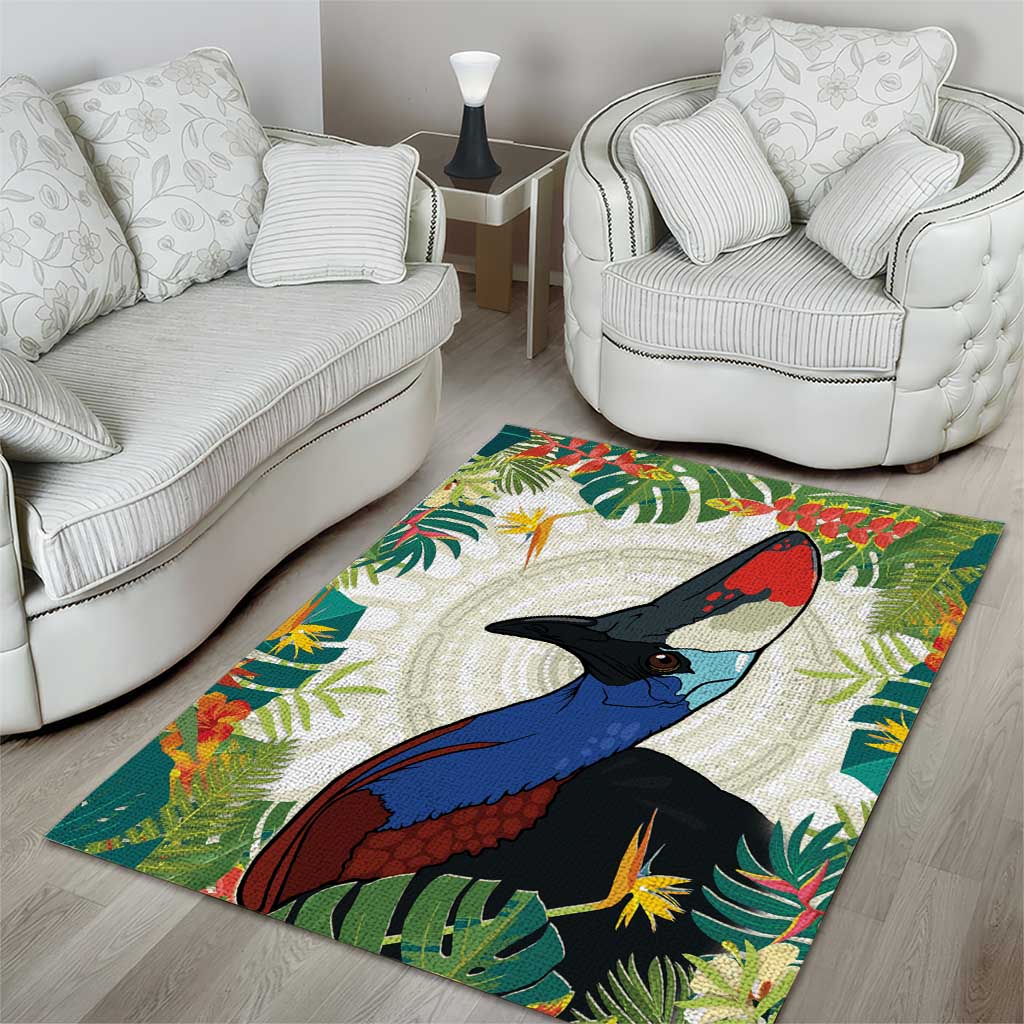 Cassowary Australia Area Rug Tropical Flowers Mix Aboriginal Art - Vibe Hoodie Shop