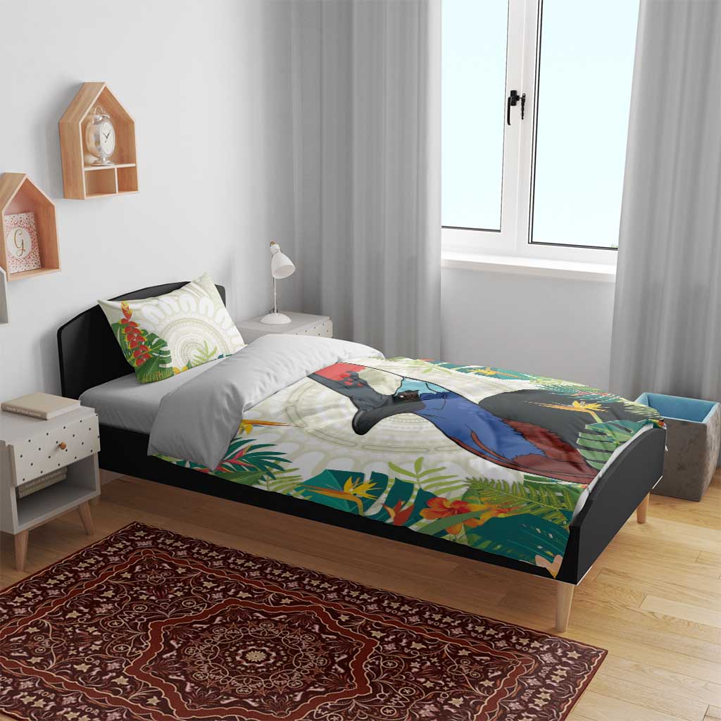 Cassowary Australia Bedding Set Tropical Flowers Mix Aboriginal Art - Vibe Hoodie Shop