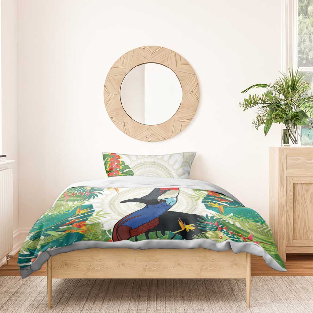 Cassowary Australia Bedding Set Tropical Flowers Mix Aboriginal Art - Vibe Hoodie Shop