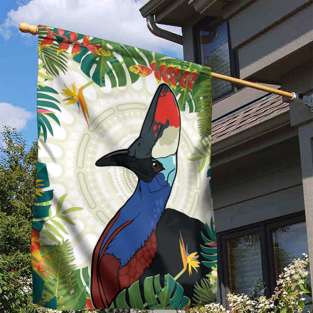 Cassowary Australia Garden Flag Tropical Flowers Mix Aboriginal Art - Vibe Hoodie Shop