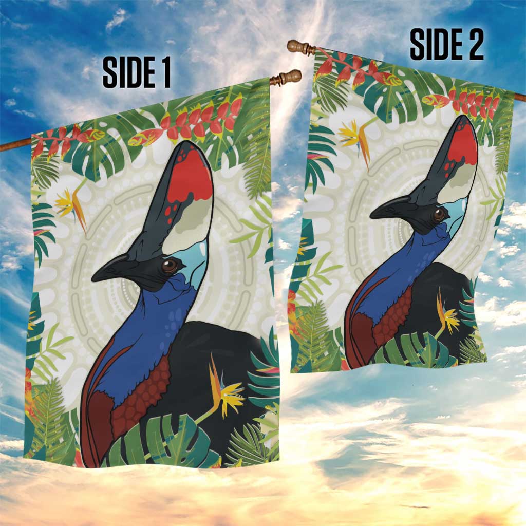 Cassowary Australia Garden Flag Tropical Flowers Mix Aboriginal Art - Vibe Hoodie Shop