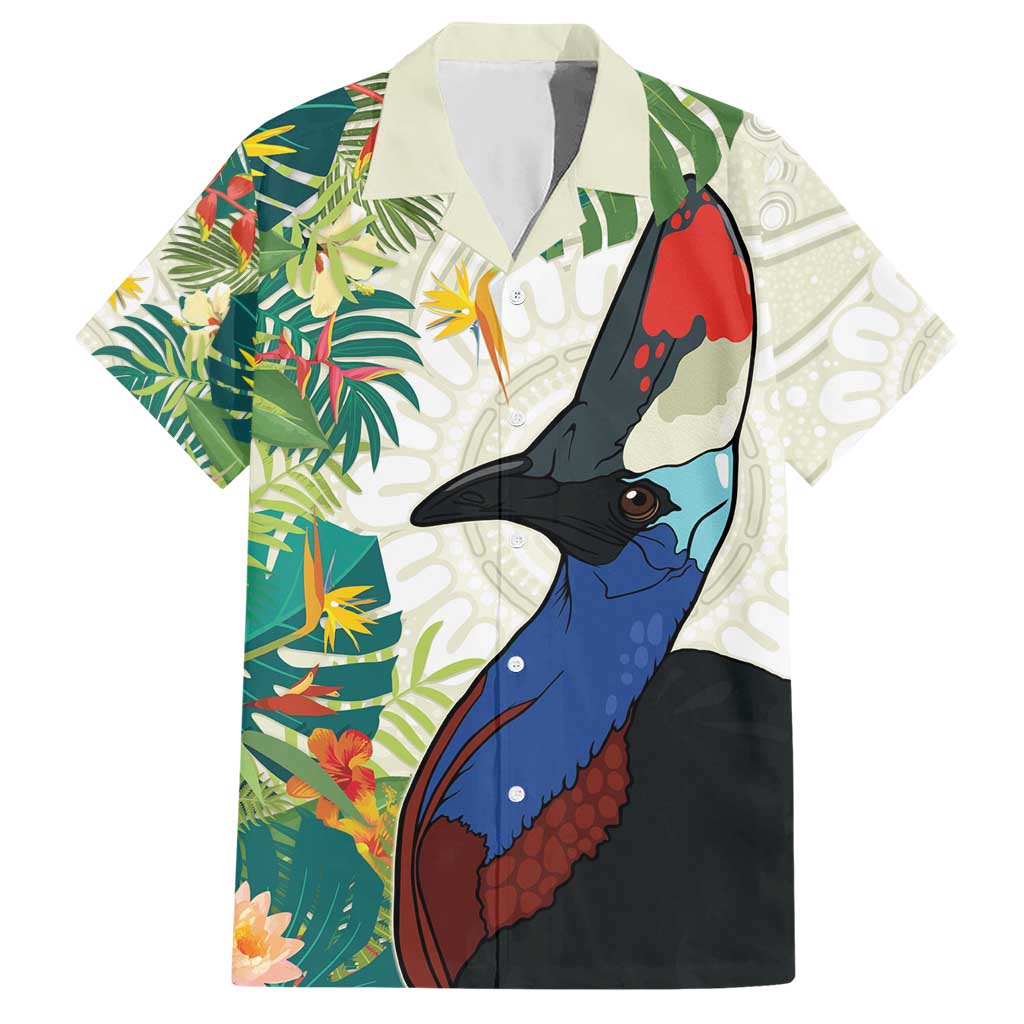 Cassowary Australia Hawaiian Shirt Tropical Flowers Mix Aboriginal Art - Vibe Hoodie Shop